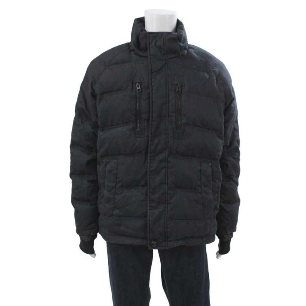 Hawke & Co Men Gray Herringbone Synthetic Puffer Jacket Button Closure Size M